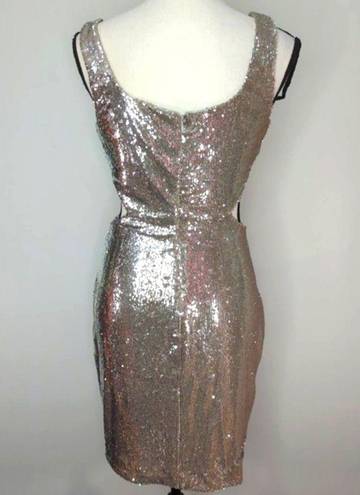 Halston Heritage HALSTON GUILIANA SILVER SEQUIN CUTOUT DRESS