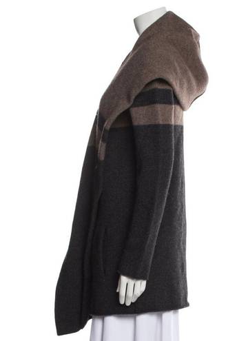 Vince  colorblock wool/cashmere blend drape-front hooded sweater coat