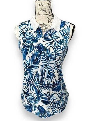 Tommy Bahama New  Golf Zip Collared Blue White Palm Leaf Tank Top Medium NWT