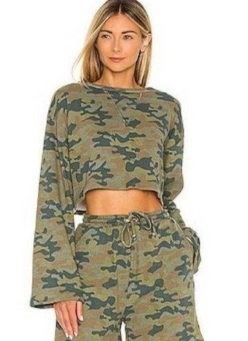 Lovers + Friends  Camo Cropped Oversized Knitted Tee Top Wide Sleeves Camouflage