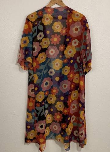 LuLaRoe  Bright Multi Color 70s Floral Print Shirly Kimono Size M