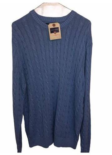 Saddlebred  Ladies Cable Knit Sweater Blue Large Crew Neck Cotton Blend Comfy