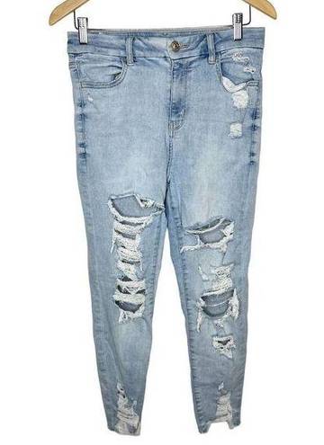 American Eagle  Light Wash Distressed Curvy Hi Rise Jegging Crop Jeans Size 10