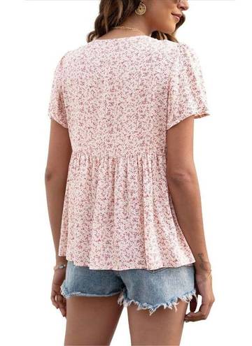 Petal NEW Boho Floral Babydoll Top V Neck  Sleeve Blouse S