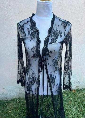 Frederick's of Hollywood Medium black lace tie up long lingerie gown