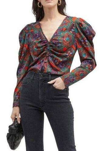 Veronica Beard NWT  Simmons Paisley Floral Silk Blend Top Flame Red Multi Size 10