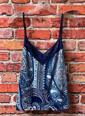 In Bloom Blue Paisley Print  by Jonquil Lace Trim V-Neck Camisole