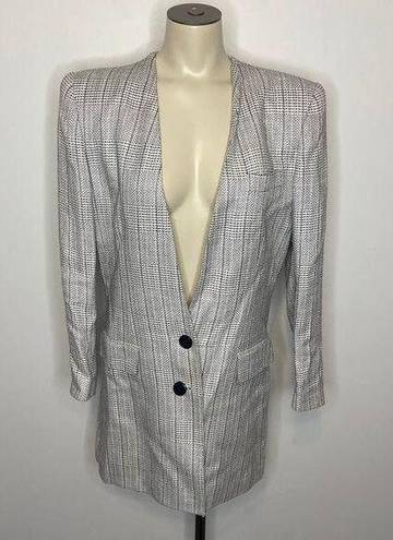 Houndstooth Sasson Blazer Jacket 8 Herringbone  Knit V-Neck Business Casual Chic