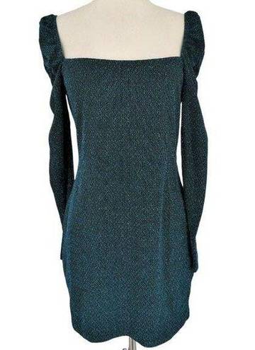 The Row  A Metallic Puff Sleeve Square Neck Mini Dress Blue Green Size L