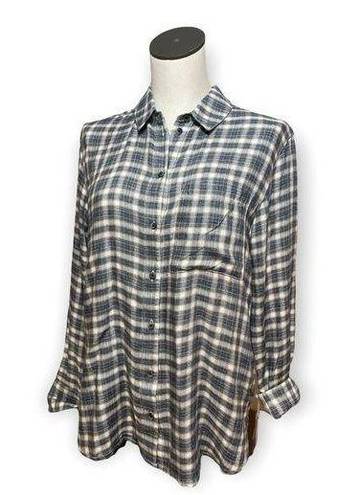 Treasure & Bond  oversized Blue White Black Plaid Boyfriend Shirt NWT Sz XS