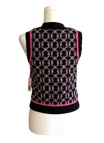 SO  Retro Sweater Vest Preppy Black Fuchsia Crop High Neck Vest Junior Medium NEW