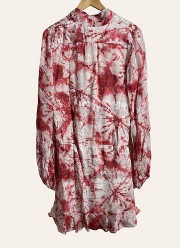 Rococo  Sand Ava Rosewood Tie Dye Print Faux Wrap Ruffle Mini Dress Size M