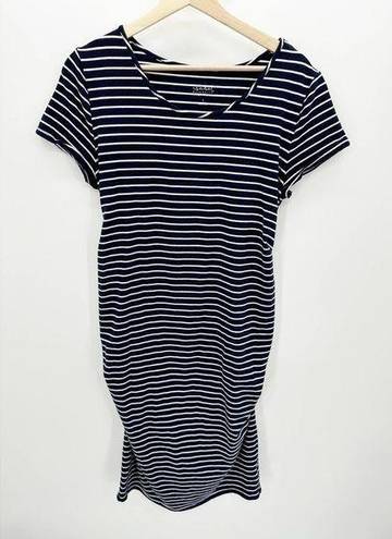 Isabel Maternity  Navy Blue White Striped T-Shirt Midi Dress Women's Size Large L