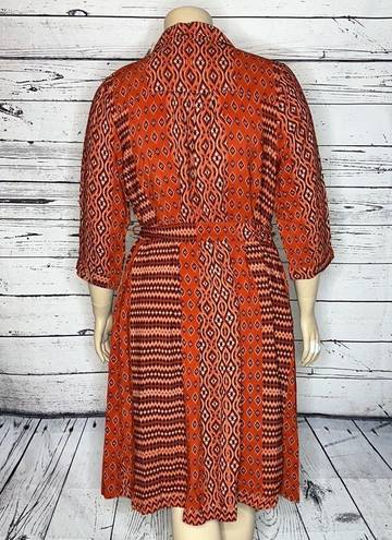 Coldwater Creek  NWT Size 18W Red Aztec Print Button Down Shirt Dress w/ Tie Belt