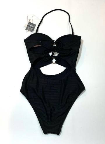 Hula Honey  Black Ribbed one piece swimsuit