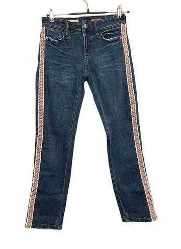 Pilcro ‎ Anthropologie Size 25 Petite Blue Embroidered Slim Skinny Ankle Jeans
