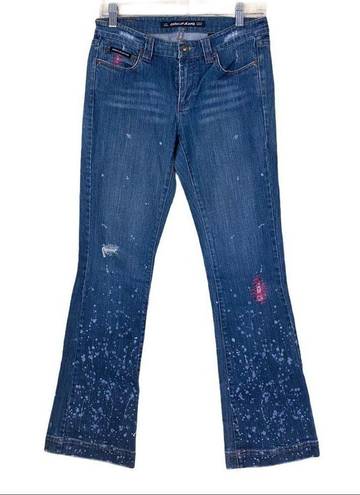 DKNY  Embroidered Paint Splash Denim Flare Jeans 5