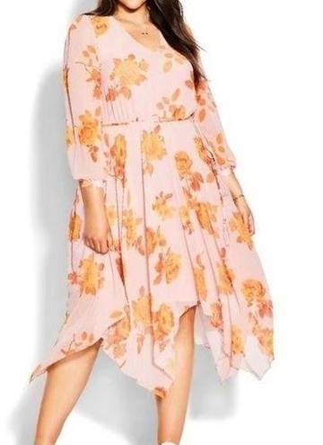 City Chic  Dress Rose Floral Print V-Neck Long Sleeve A-Line Maxi Dress Sz 16 NWT