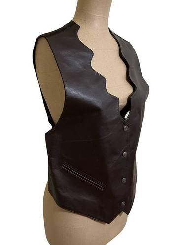 Edge Saguaro West Vintage scalloped  brown leather vest size Large