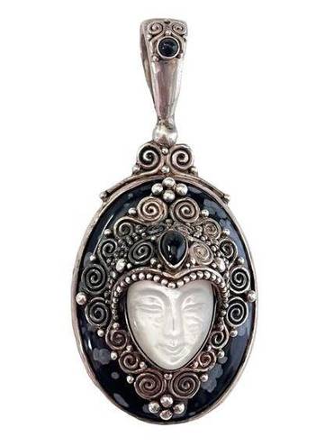 Onyx 925 Silver Sajen Goddess Face Mother of Pearl PENDANT Black Obsidian  Gems