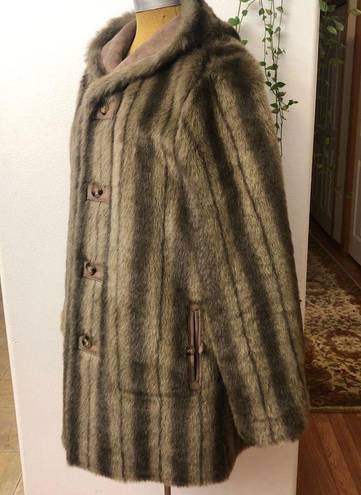 Dennis Basso Coat Reversible Faux Suede Fur Mink Brown Hooded