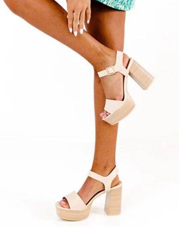 Soda Faux Leather Platform Chunky Heel Sandal