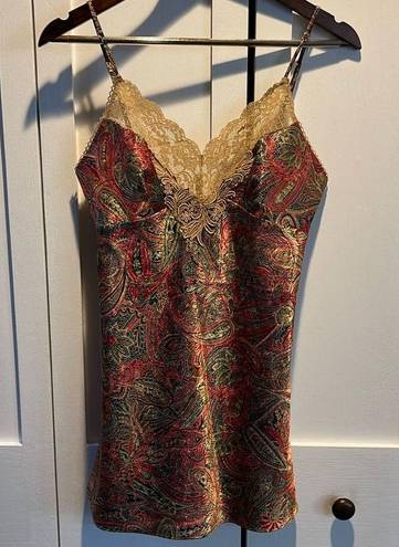 Victoria's Secret  Red/Green Paisley Slip Dress Nightgown Size XS