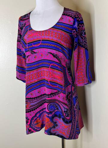 Tracy Reese Plenty by  100% Silk Tunic Mini Dress XS Purple Pink Scoop Neck Chic