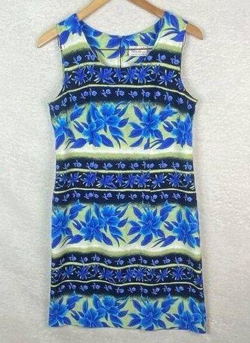 Kathie Lee Collection  Sleeveless Hawaiian Sheath Dress Size 8 Blue Green Floral