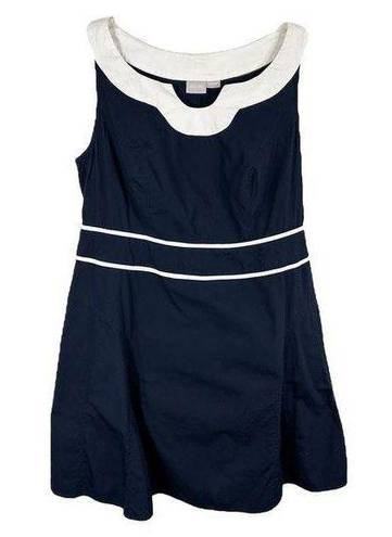 Eshakti  Custom Size 16 Dress Navy Blue A Line Sleeveless White Trim Mini 1456