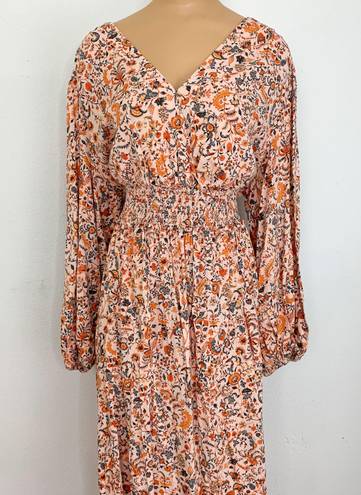 Old Navy Waist-Defined Puff-Sleeve Floral Smocked Midi Dress