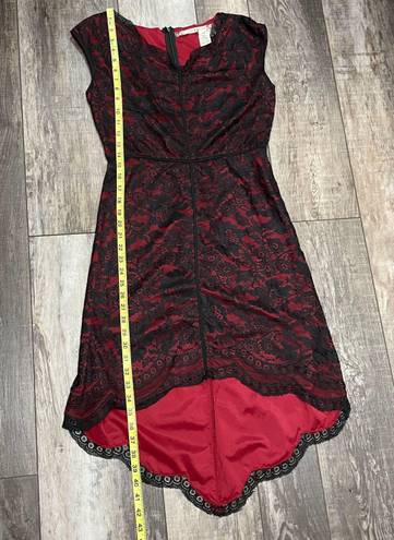 Chelsea & Violet Black Lace Over Red Short Sleeve High Low Dress Size Small