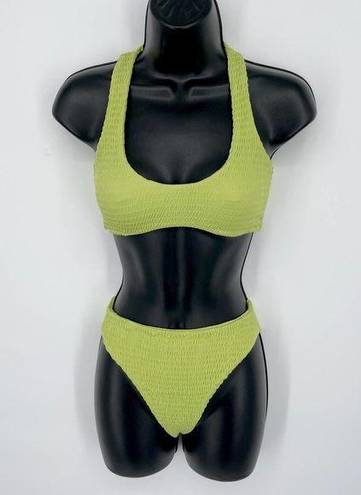 Naked Wardrobe  Swim Lime Smocked 2 Pc Bikini NEW Womens Sz XS Style NW-W0538