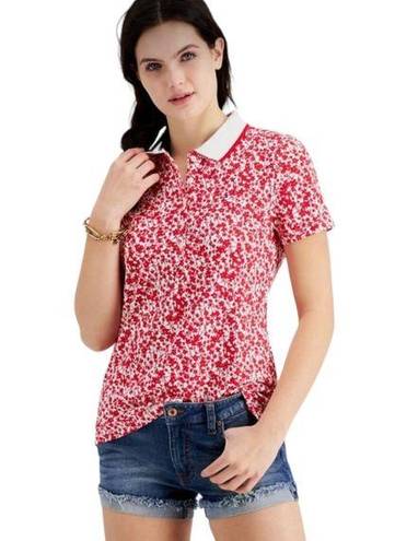 Tommy Hilfiger  Red & White Floral Classic Short Sleeve Polo Size Large