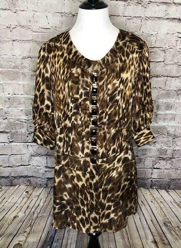 Alberto Makali  Animal Print Button Silk Tunic‎ Top