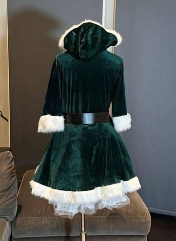 ma*rs Short Green Hooded Dress White FauxFur Trim  Claus Santa Christmas Size L NEW