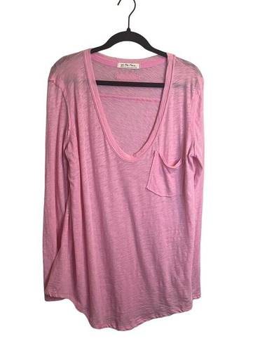 Free People  We The Free Betty Long Sleeve Tee Pink Slouchy Deep Scoop Neckline M