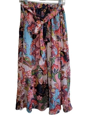 Her Destiny Women's Green Multicolored Floral Print Bohemian Maxi Skirt Sz Med