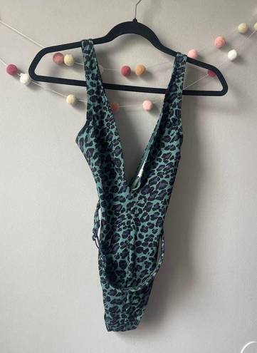 Zimmermann  Plunging Neckline One Piece Turqouise Leopard Bathing Suit