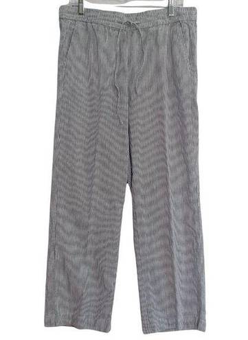 Talbots  Size 12 Linen Blend Pull On Drawstring Pants Blue White Stripe Flowy