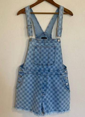 No Bo Junior Women’s  Light Checked Frayed Hem Denim Shortalls Size Medium (7/8)