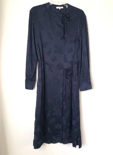 Vince Marine Blue Tulip Jacquard Long Sleeve Midi Dress XS