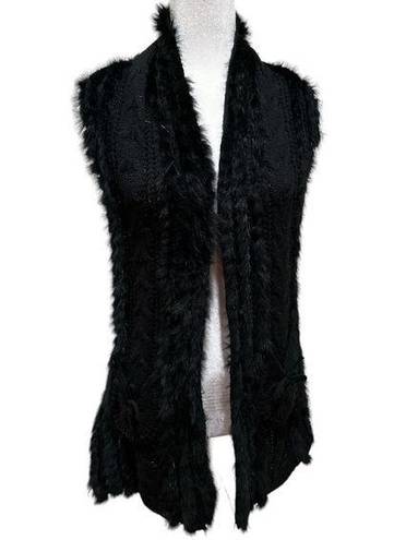 Alberto Makali  DESIGNER CROCHET KNIT BLACK SWEATER VEST RABBIT FUR