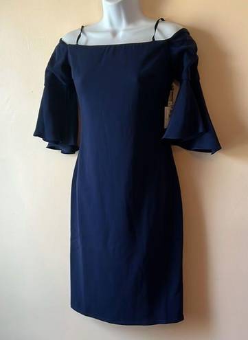 Laundry by Shelli Segal  Navy Blue Off Shoulder Dress Sz 0