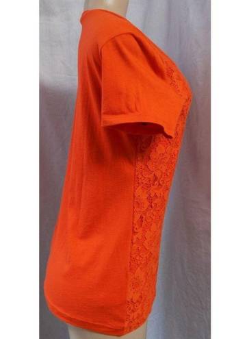 The Loft "" ORANGE LACE FRONT LINED SHORT SLEEVES SCOOP NECK T-SHIRT TOP SIZE: S NWT