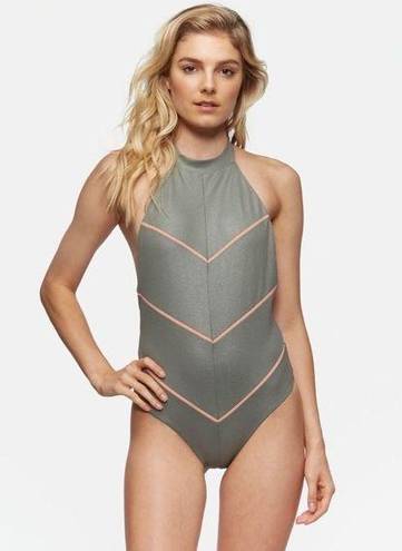 Tavik swim Hannah One Piece Swimsuit in Glossy Pique Cove Grey Slot Seam NWT