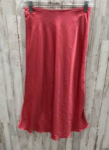 Abercrombie & Fitch  Coral Pink Satin Midi Slip Skirt Ruffle Edge