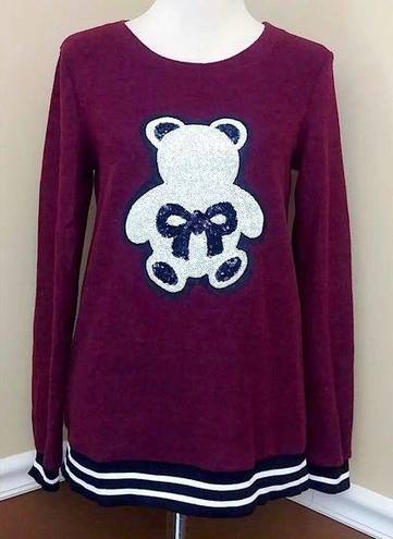 Modcloth NEW  Black & White Sequin Teddy Bear Burgundy Sweatshirt Size Medium