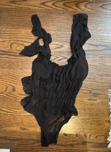 Free People Black Sheer Bodysuit