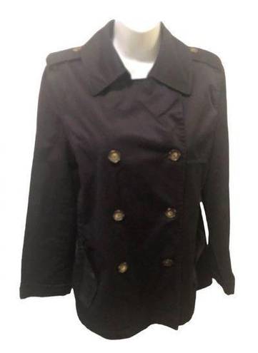 Coach  Short Double Breasted Trench Coat Sz. M Black Pockets Flawed Belt MIA